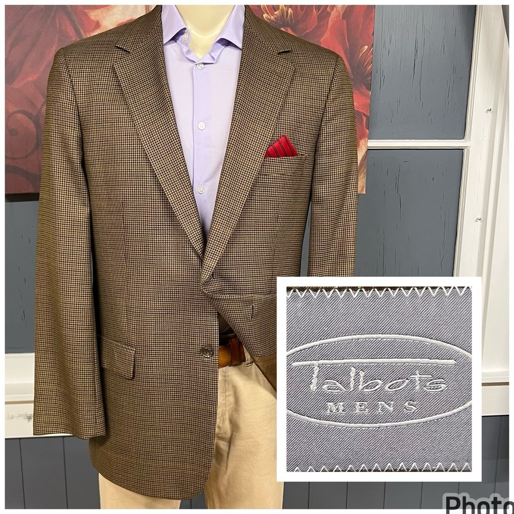 Talbots Blazer Jacket Sport Coat Mens 44L Long Wool Silk Brown/Black/Blue